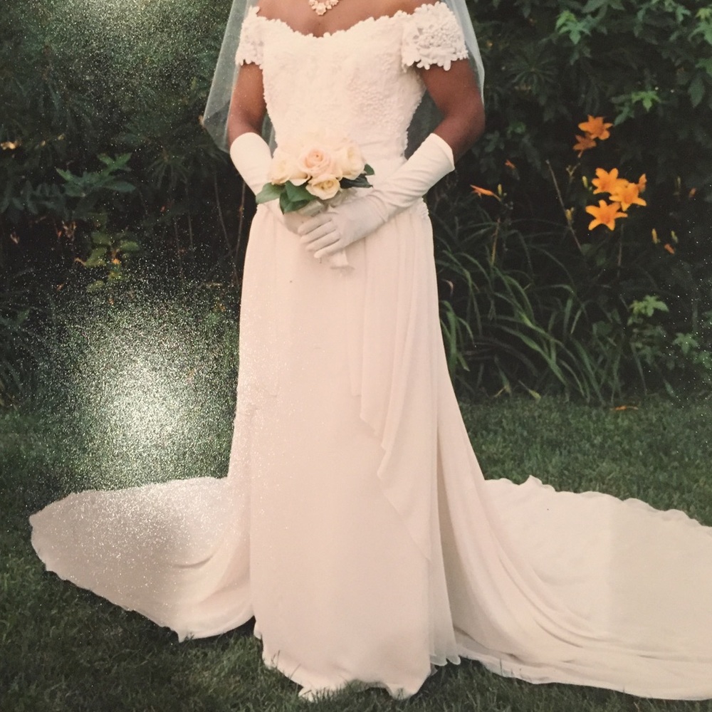 The House of Bianchi Wedding Dress, Tiara, and Train